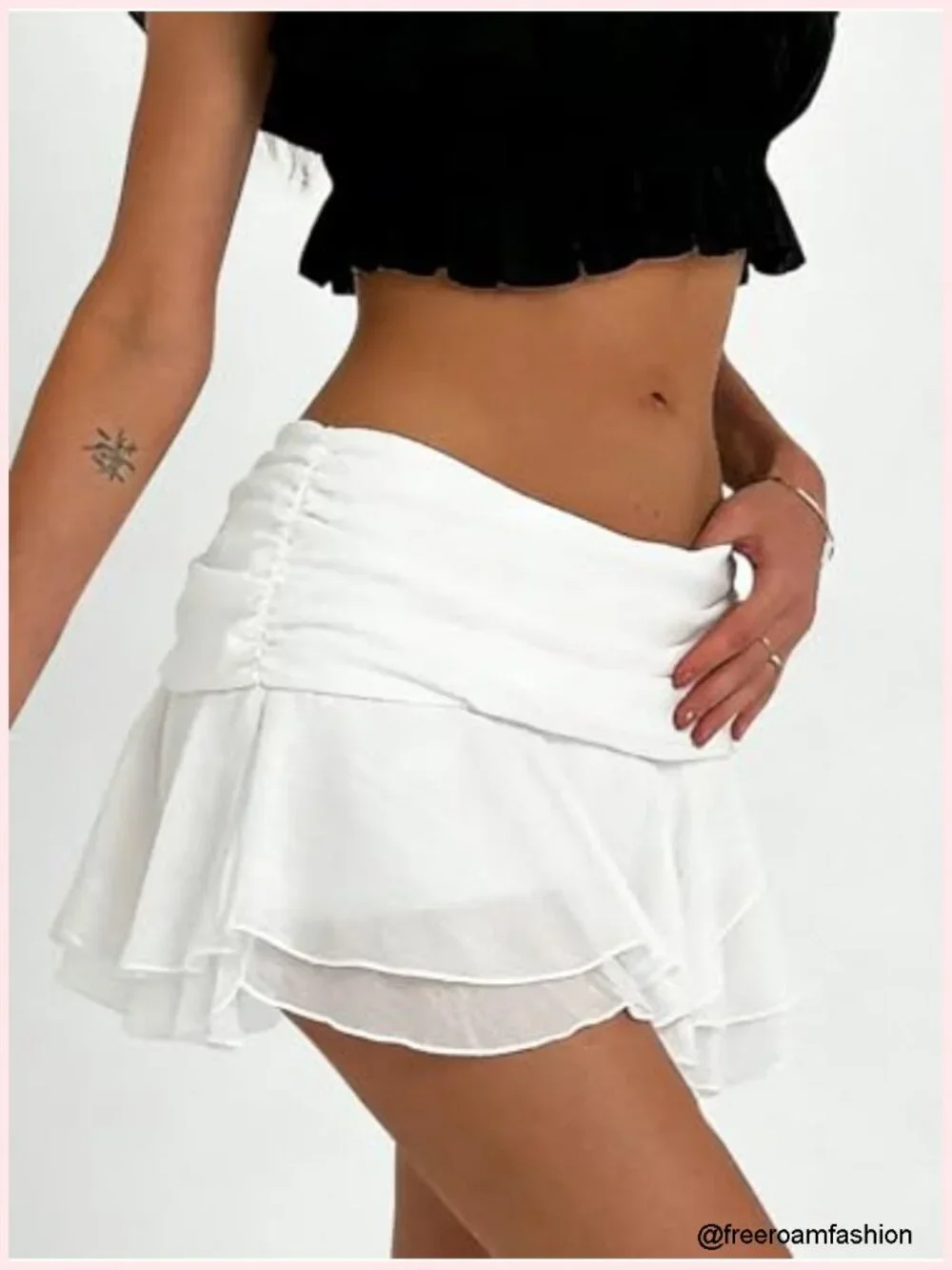 Ruffle Mesh Sheer Y2K Mini Skirt Low Rise A-Line with Lining